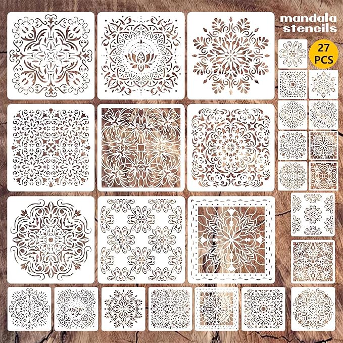 Mandala Stenils for Painting on Wood, Plastic Reusable Rangoli Stencils for DIY by Felixcraft-DIYDreamscape