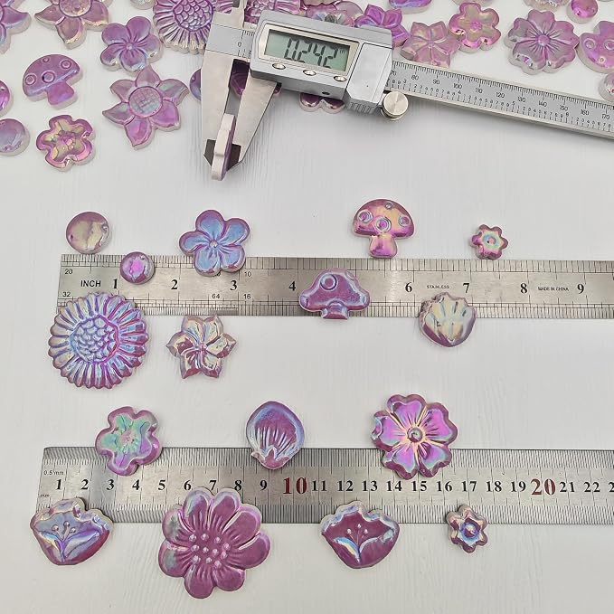 500g/1.1lb Ceramic Mosaic Tiles Mixed Shapes of Flowers, Mushrooms - Image 3