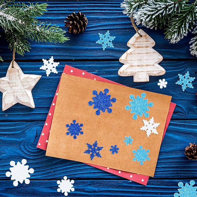Coopay 600Pcs Glitter Snowflake Foam Stickers Self-Adhesive Snowflake Stickers - Image 6