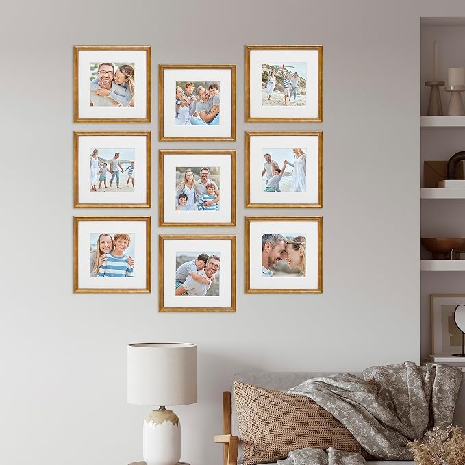 Sheffield Home 9 Piece Gallery Wall Frame Set, 12x12 Inch, Beaded Antique Bronze - Image 6