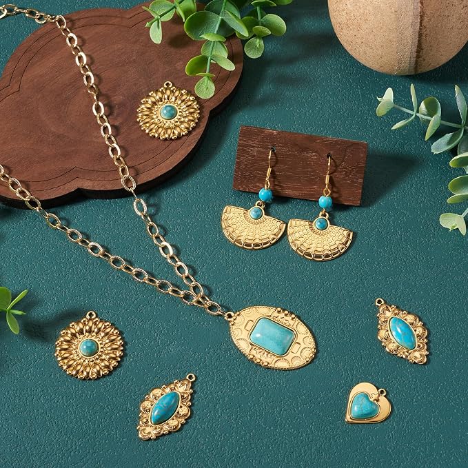 10Pcs Synthetic Turquoise Stone Charms Golden Bohemian Style Turquoise Charm - Image 3