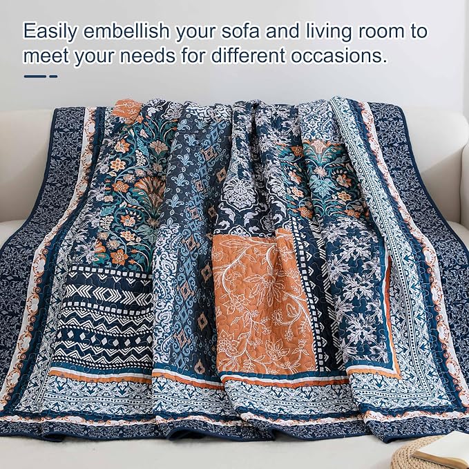 WONGS BEDDING Navy Blue Quilt Set King Size, Bohemian Patchwork Bedspread - Image 7