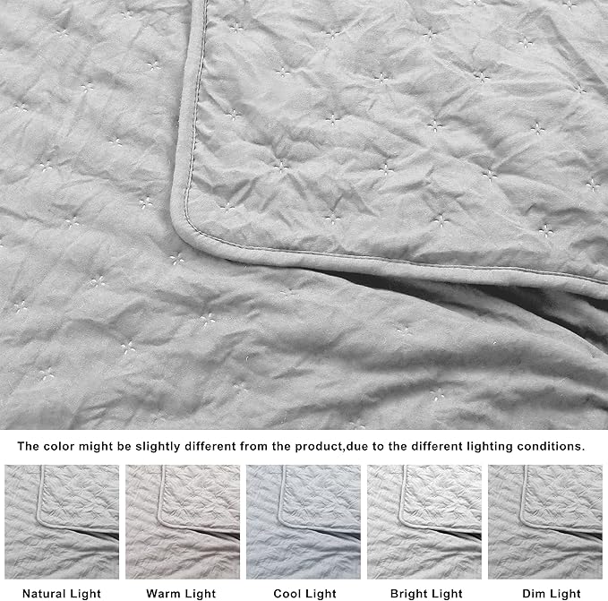 ROARINGWILD Light Grey Queen Size Quilt Bedding Sets - Image 6