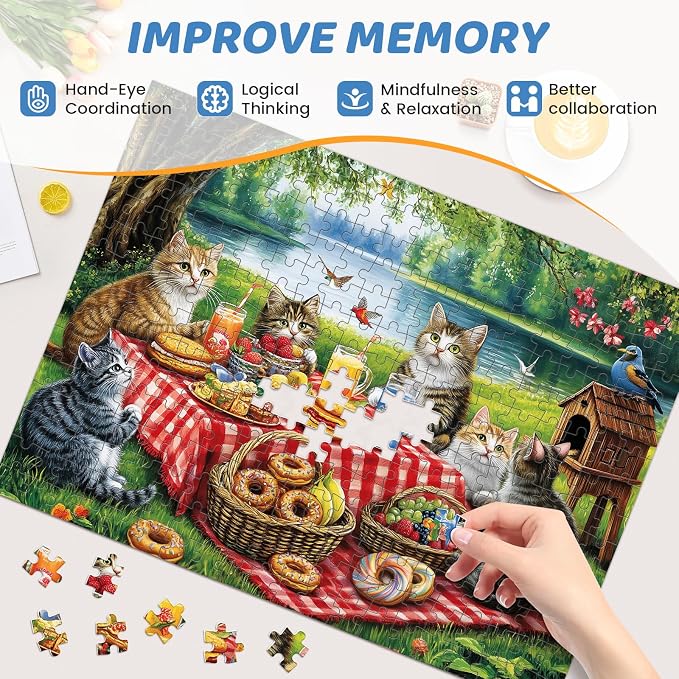 500 Piece Puzzles for Adults, Cat Family Dinner Large Piece Jigsaw Puzzle for - Image 5