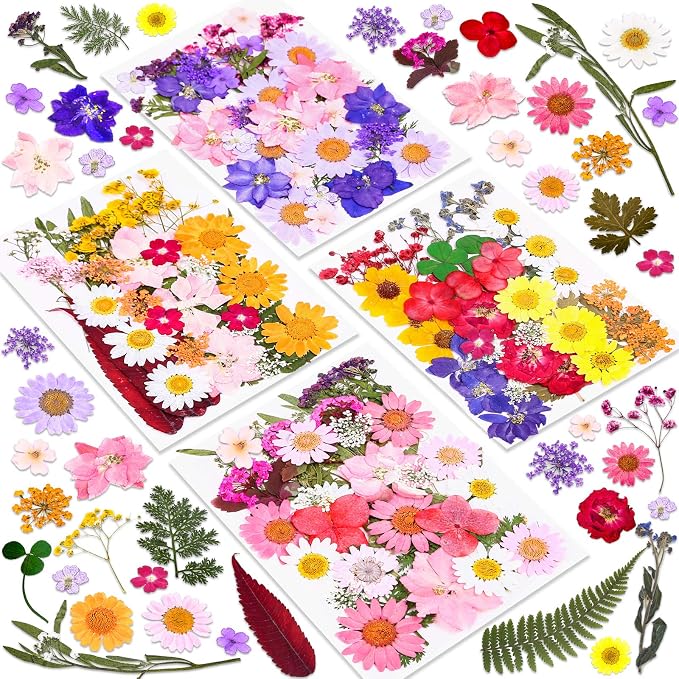 140 Pcs Dried Pressed Flowers for Resin, Real Pressed Flowers Dry Leaves Bulk by Cruzix