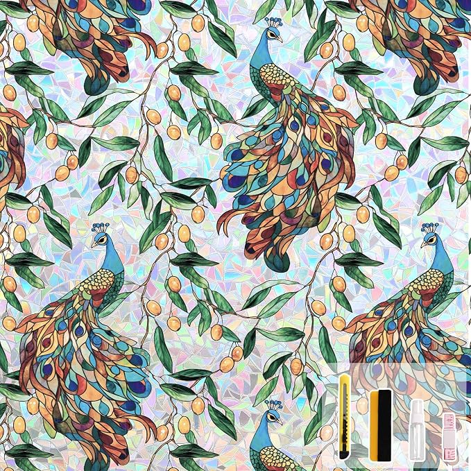Kromapolis Window Privacy Film, Stained Glass Sticker Floral Window Clings by Kromapolis