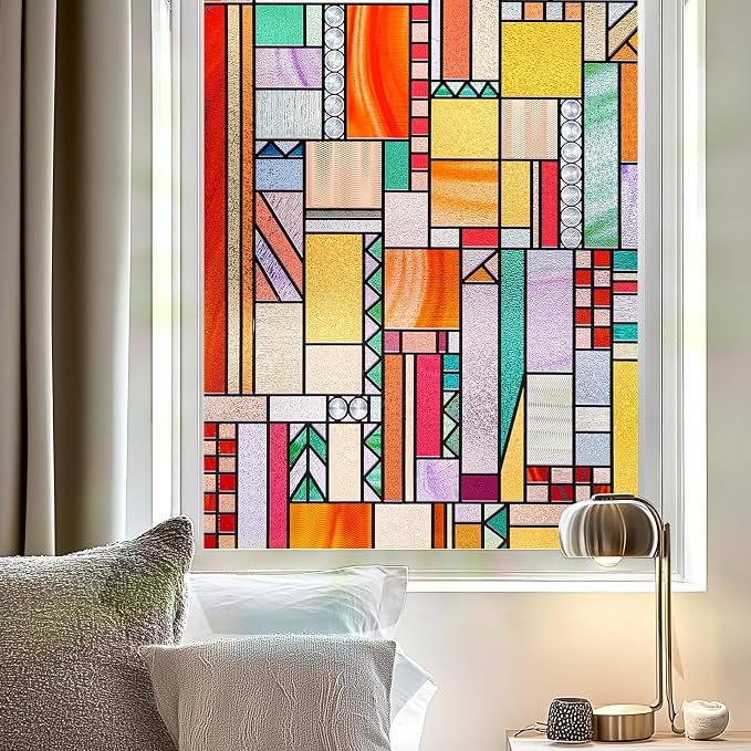 OHTMERU 3D Stained Glass Window Privacy Film, Heat Control UV Blocking Static by OHTMERU