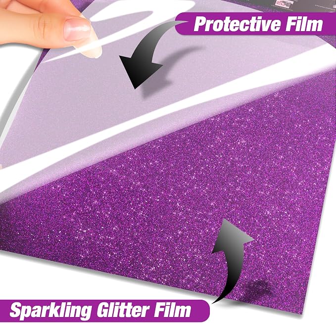 VinylRus Purple Glitter HTV Heat Transfer Vinyl Roll-12 x 10ft Purple Glitter - Image 3