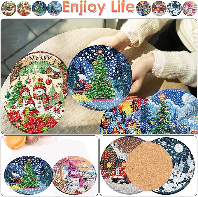ijbnhd 8 PCS Christmas Diamond Art Coasters Kit Diamond Painting Coasters | - Image 2