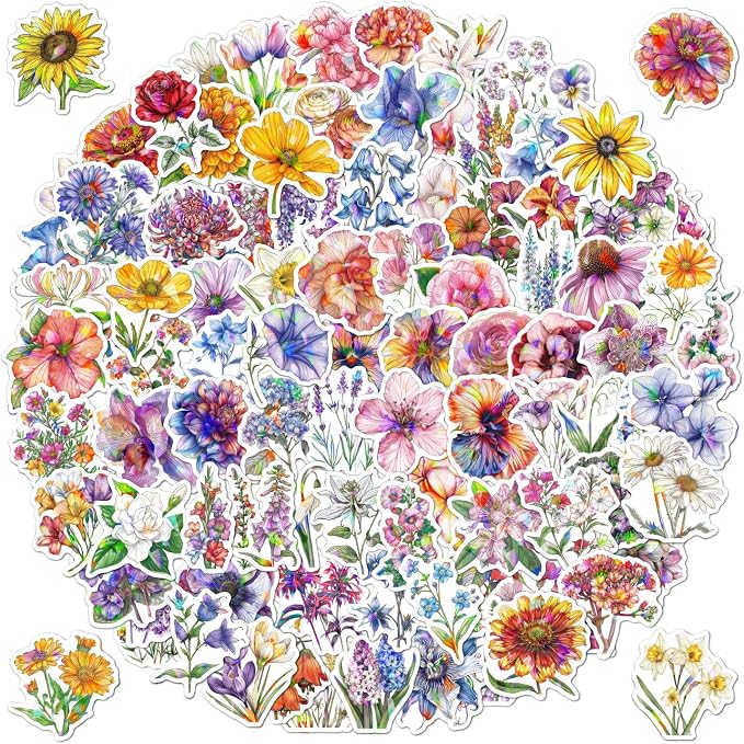 100 PCS Glitter Natural Flower Stickers by Unknown
