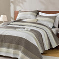 Andency Queen Quilt Bedding Set Mocha Brown, 3 Pieces Patchwork Summer Striped by Andency