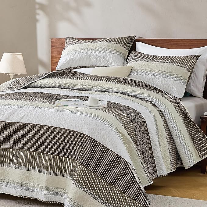 Andency King Size Quilt Set Mocha Brown, 3 Pieces Summer Ultra Soft Lightweight by Andency