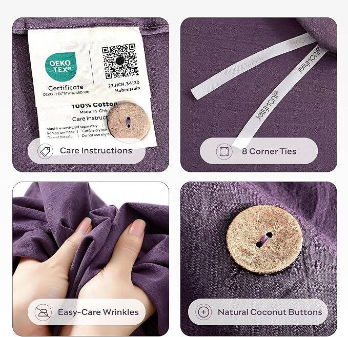 JELLYMONI 100% Washed Cotton Duvet Cover Queen – Soft, Breathable Linen-Look - Image 4