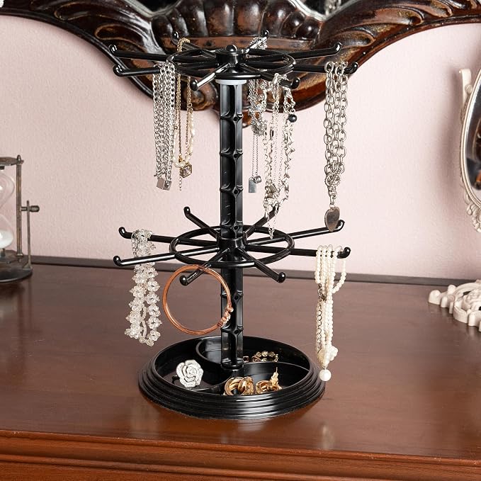 2pcs black 2 Tier Rotating Jewelry Display Stand, Necklace Holder, Jewelry Tree - Image 4