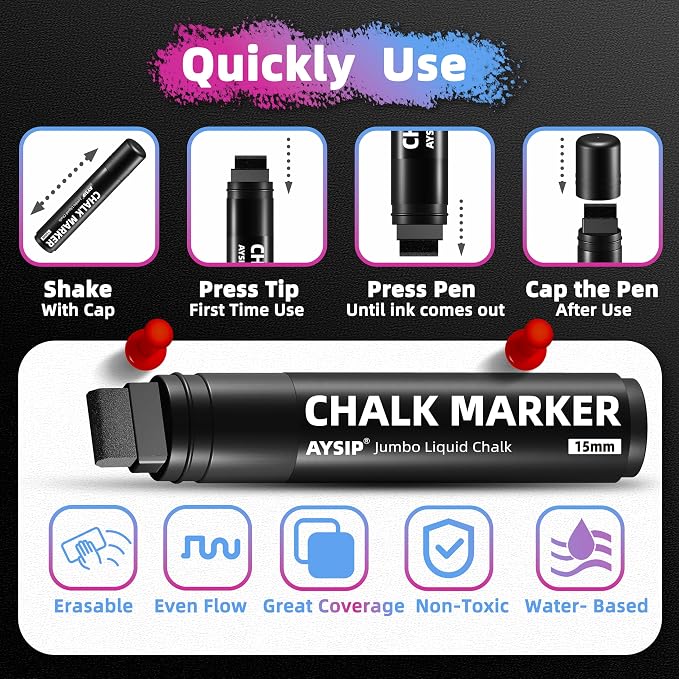 Window Chalk Markers for Blackboard，10 Colors Washable Glass Jumbo Liquid Chalk - Image 6