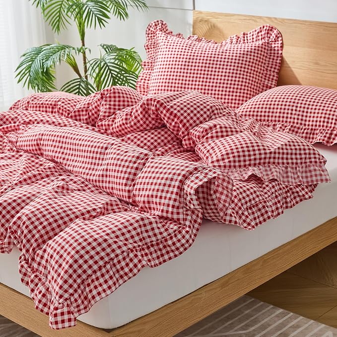 Gingham Duvet Cover Twin Size, 2 Pieces Soft Breathable Microfiber Plaid - Image 4