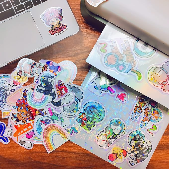 32 Sheets Holographic Sticker Paper Clear Vinyl Self Adhesive Waterproof - Image 7