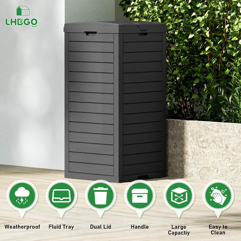Outdoor Trash Can, 31 Gallon Garbage Can with Tiered Lid and Drip Tray, Waterproof Resin Patio Waste Bin for Garden, Backyard, Deck