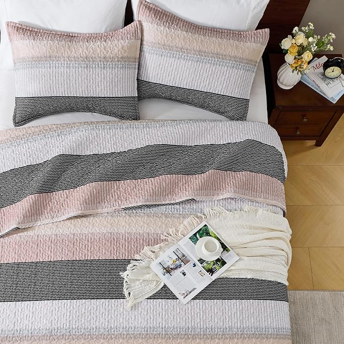 Andency King Size Quilt Set Grey Pink, 3 Pieces Summer Ultra Soft Lightweight - Image 4