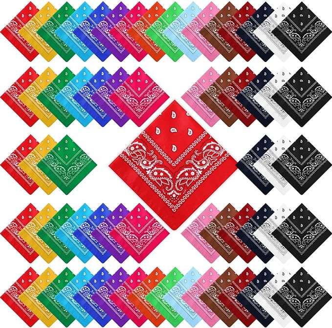 100 Pack Bandanas Unisex Paisley Bandanas Bulk Multi Purpose Cowboy Head Wrap by Handepo