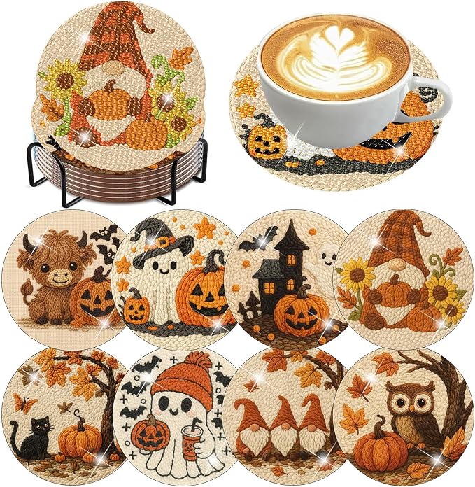 8 PCS Halloween Diamond Art Coasters Kits Cute Diamond Painting Coaster | by Benjenes