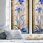 Stained Glass Window Privacy Film: Non-Adhesive Sun and Landscape Mosaic Design - Image 4