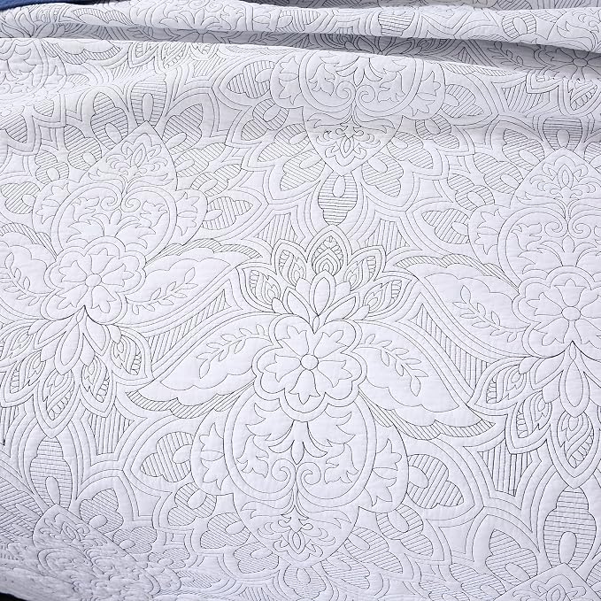 ROOMLIFE Quilt Set Full Size 3D Floral Campanula Embroidery Pattern 3-Piece - Image 4