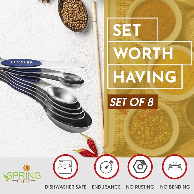 Spring Chef Stainless Steel Magnetic Measuring Spoons Set of 8 - Image 3