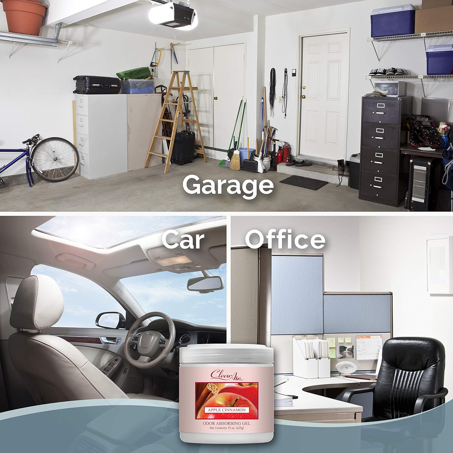 Clear Air Odor Absorber Gel - 15 oz, Pack of 2 - Air Freshener Absorbs and Eliminates Odors in Bathrooms, Cars, Boats, RVs and Pet Areas - Made with Essential Oils - Apple Cinnamon Scent