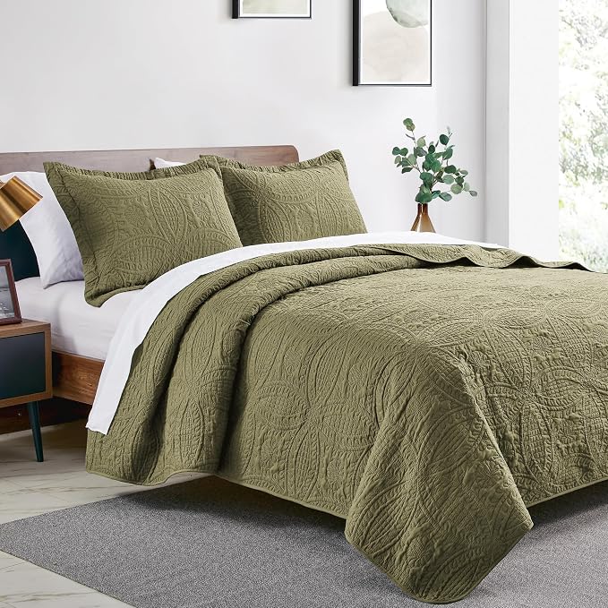 Love's cabin King Size Quilt Bedding Set Green Bedspreads - Image 2