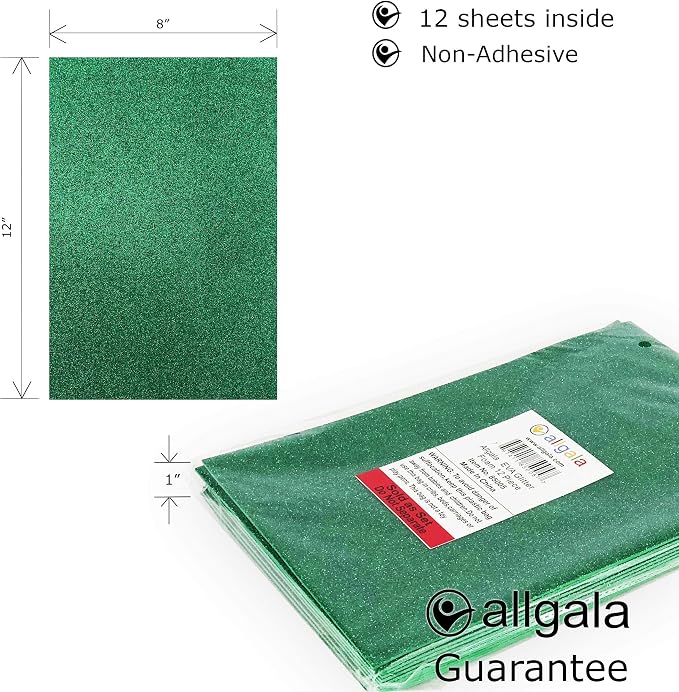 Allgala 12 Pack Glitter EVA Foam Sheet Paper 8 x 12inch Sheets-Green - Image 2