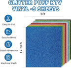 3D Puff Vinyl Heat Transfer, 9 Sheets 12" x 10" Glitter Foaming Puff HTV Vinyl - Image 2
