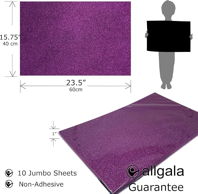 Allgala Jumbo Glitter EVA Foam Sheets 10 Pack 16x24 inch Paper Sheets- Purple - Image 2