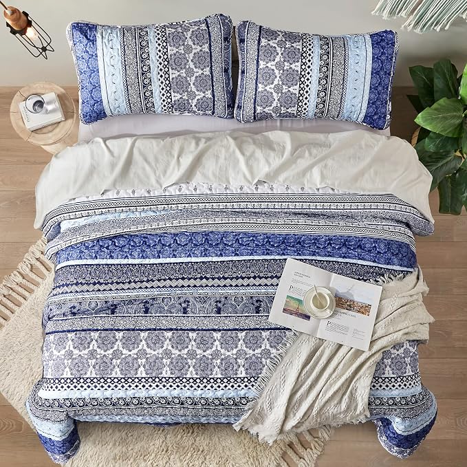 WONGS BEDDING Boho Quilt Set King Size, Lightweight Bedspread Coverlet Bedding - Image 3