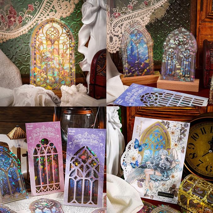 Holographic Transparent Glitter Stickers, 40 Pieces Window Frame Scrapbook Junk - Image 4