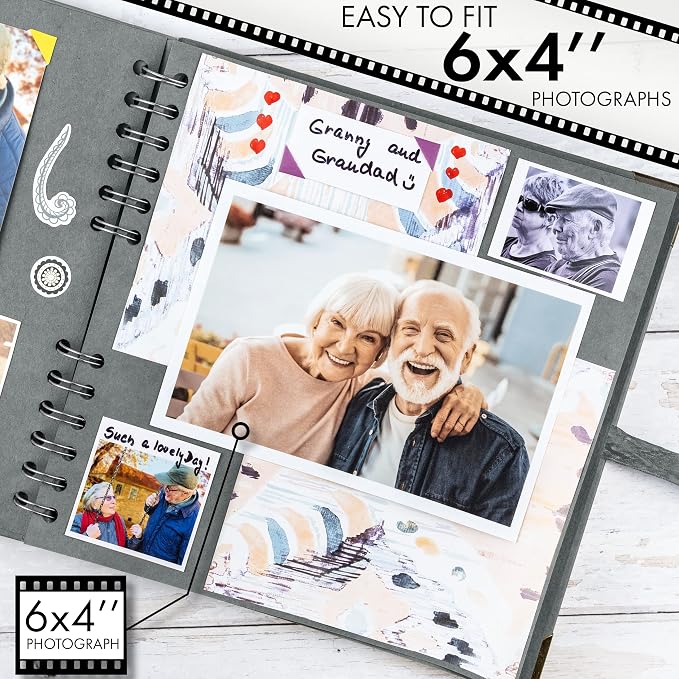 Bstorify Square Scrapbook Photo Albums 60 Pages Grey Thick Paper, Metal Corners - Image 3