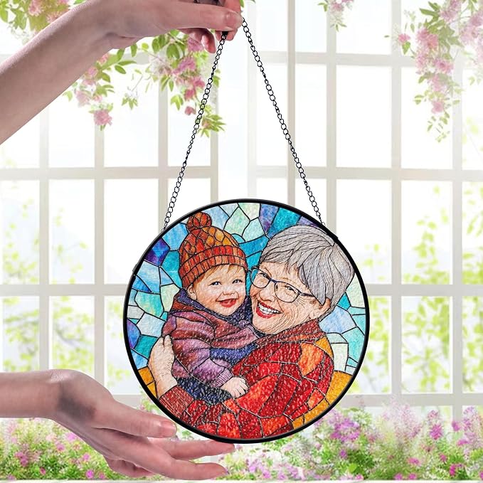 LOVELYPOD Custom Grandma and Grandkids Faux Stained Glass Sun Catcher, - Image 4