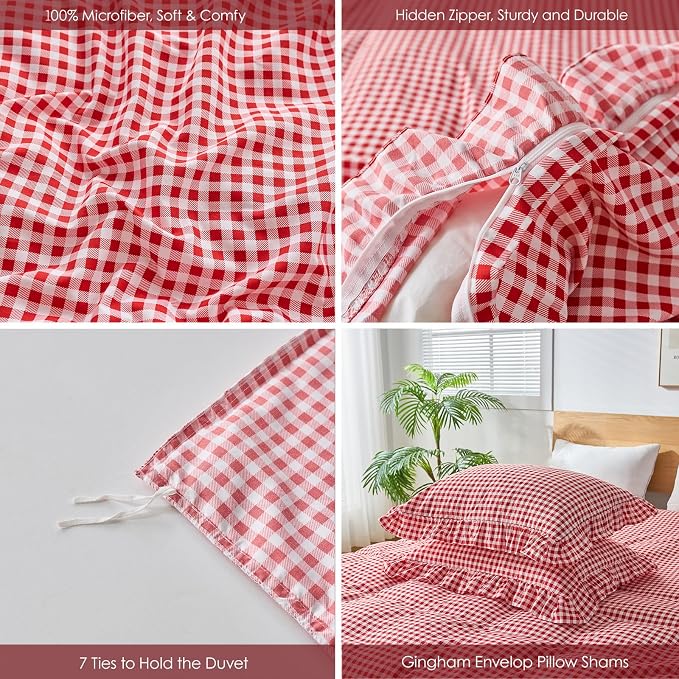 Gingham Duvet Cover King Size, 3 Pieces Soft Breathable Microfiber Plaid - Image 2