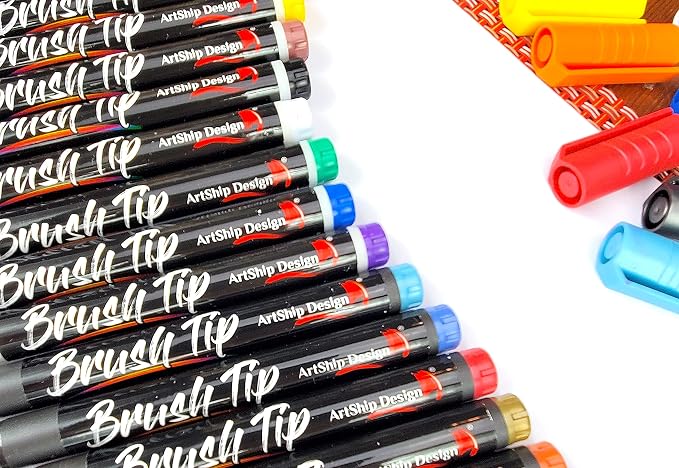 20 Brush Tip Acrylic Paint Pens, Classic and Metallic Color Double Pack - Image 5