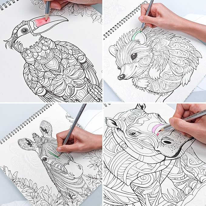 FUNLAVIE Adult Coloring Book – Mandala Animal Designs, Spiral Bound Premium - Image 7