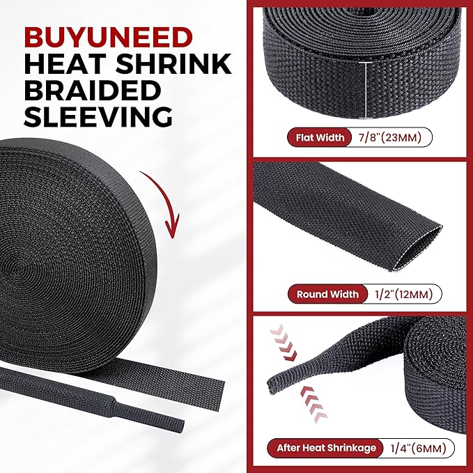 Heat Shrink Wire Loom 2:1 Shrinkable Braided Cable Sleeve 1/2 Inch ID-128ft - Image 2