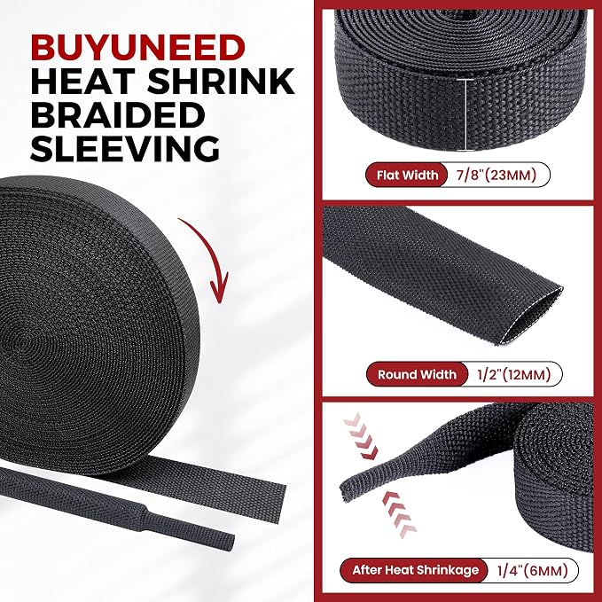 Heat Shrink Wire Loom 2:1 Shrinkable Braided Cable Sleeve 1/2 Inch ID-88ft - Image 2