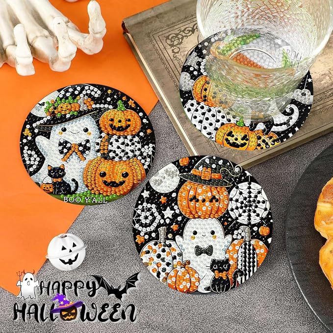 Axquilon 8 Pcs Halloween Diamond Art Coasters Kit - Image 3