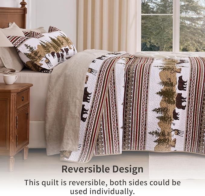 PPOLCA Cabin Queen Quilt Bedding Set, Christmas Lightweight Reversible Rustic - Image 2