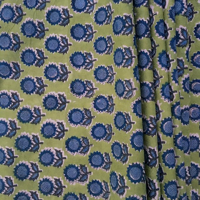 E-Tailor® Indian Ethnic 100% Cotton Voile Running Hand Block Print Natural - Image 3