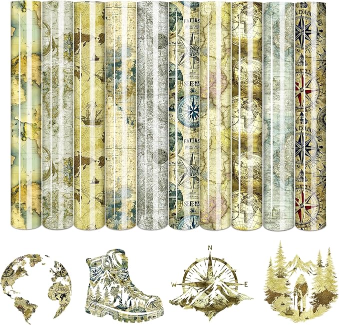 Tintnut Vintage Map Camo Heat Transfer Vinyl, easy cut & weed, stretch washable by Tintnut