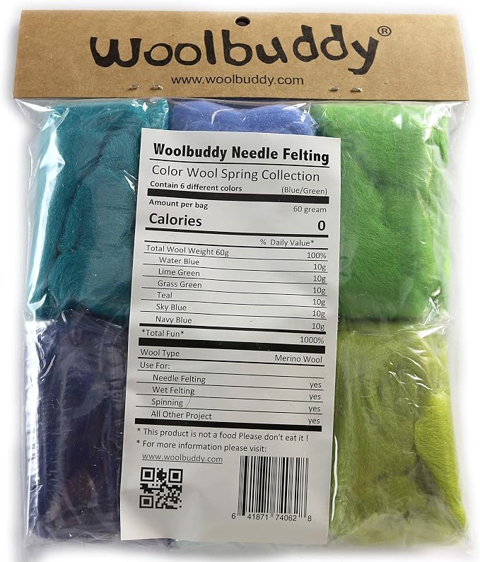 Woolbuddy Needle Felting Wool, Natural Handmade Wool Roving, 6 Vibrant Colors - Image 2
