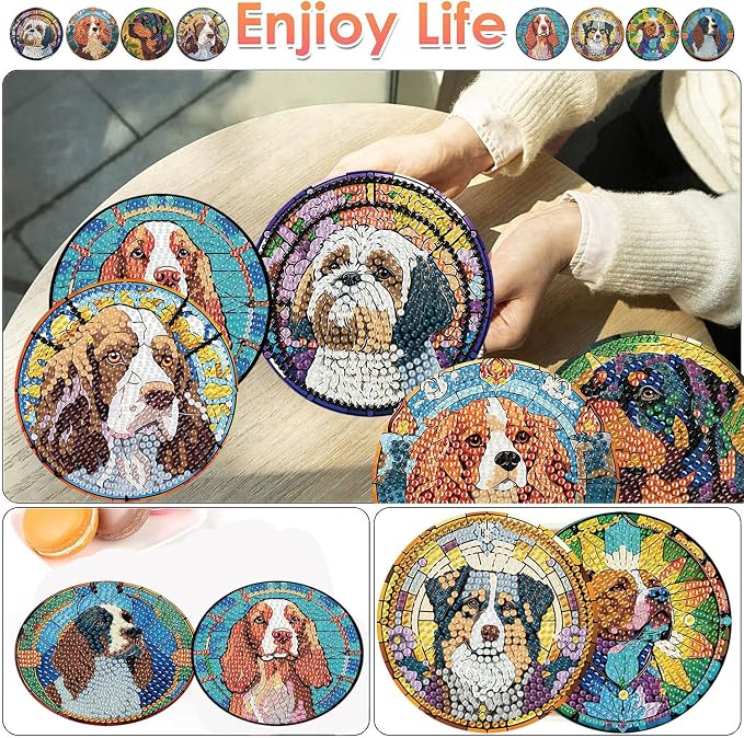 ijbnhd 8 PCS Dog Diamond Art Coasters Kit Diamond Painting Coasters | Dog - Image 2