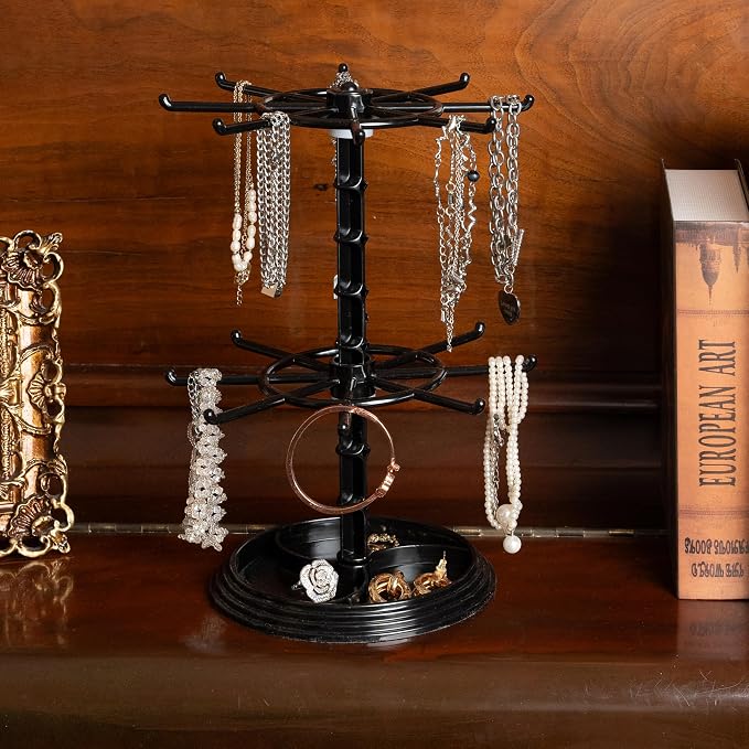 2pcs black 2 Tier Rotating Jewelry Display Stand, Necklace Holder, Jewelry Tree - Image 3