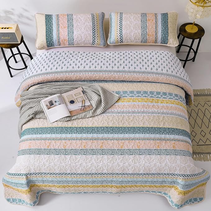 WONGS BEDDING Boho Quilt Set King Size, Lightweight Bedspread Coverlet Bedding - Image 3